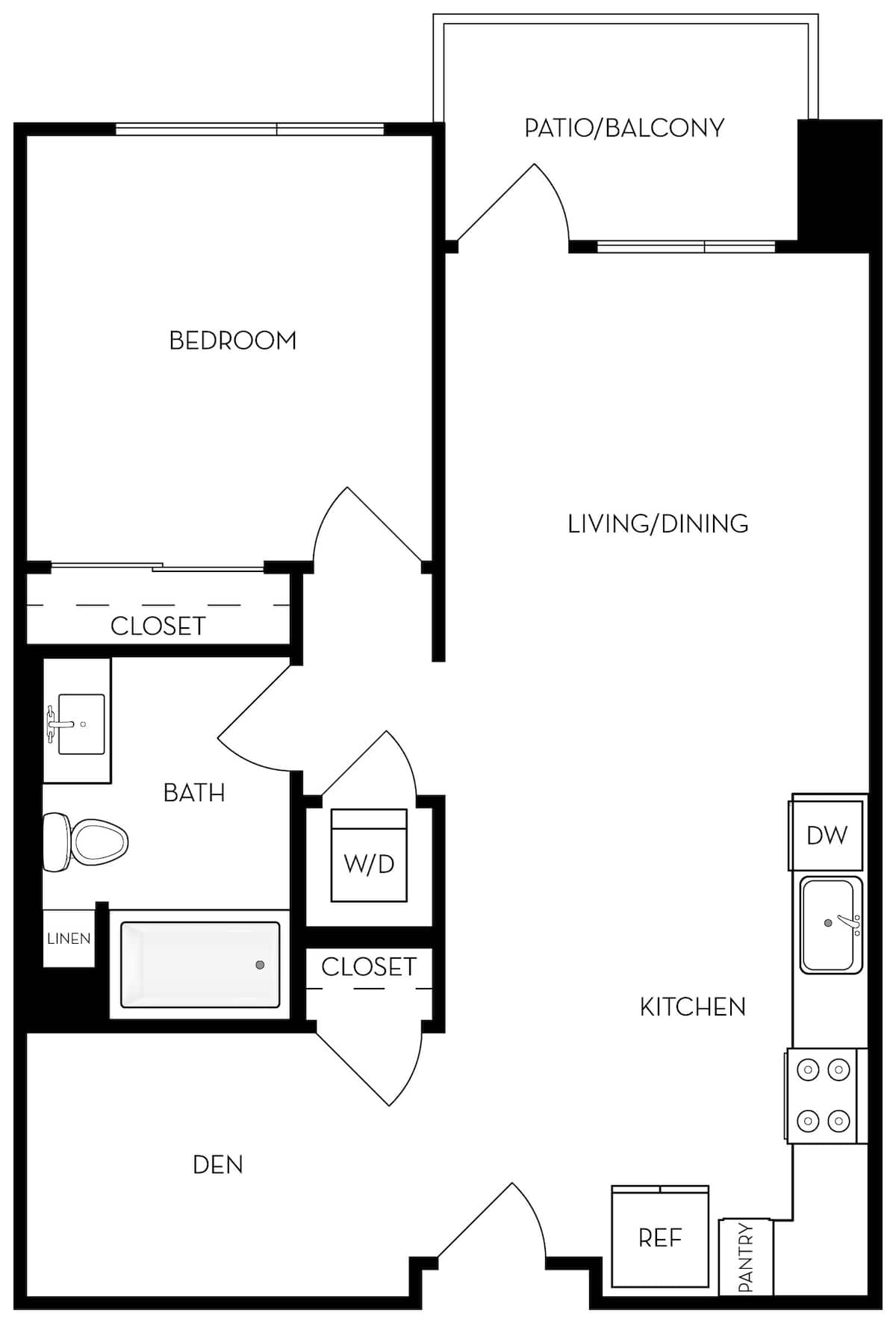 Floorplan diagram for A1 - 1BR 1BA Flat, showing 1 bedroom