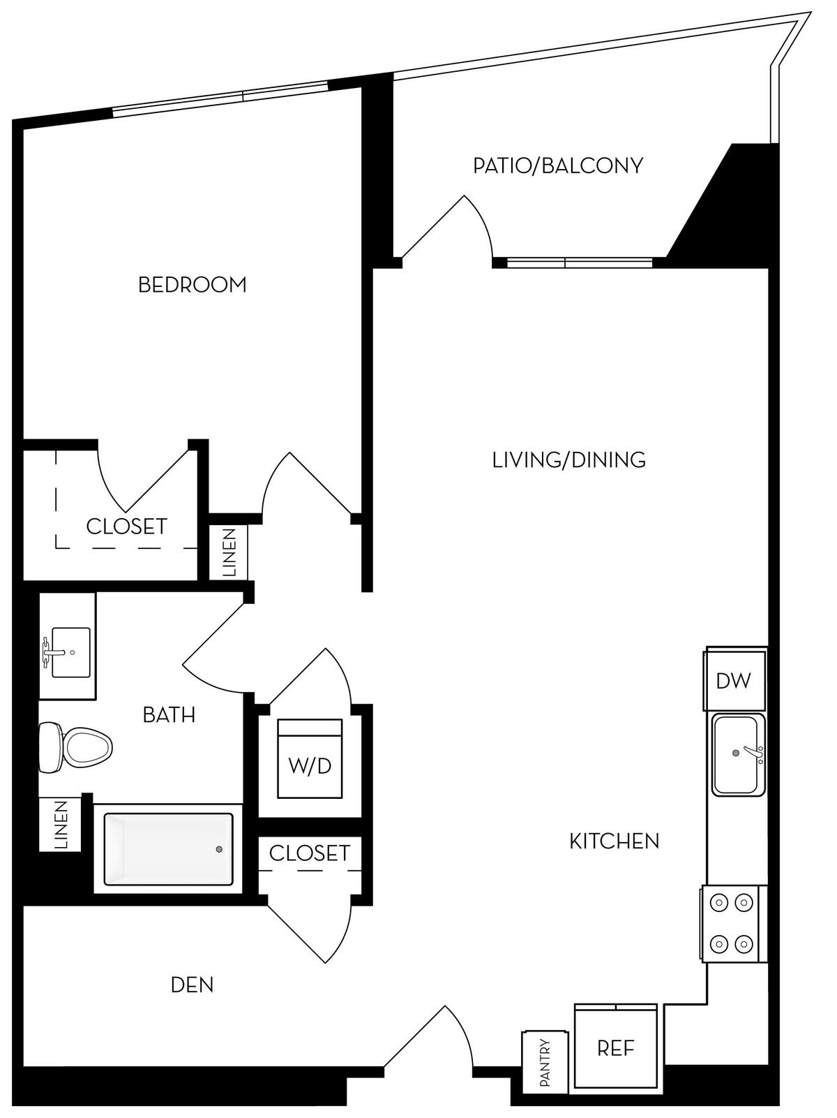 Floorplan diagram for A3 - 1BR 1BA Flat, showing 1 bedroom