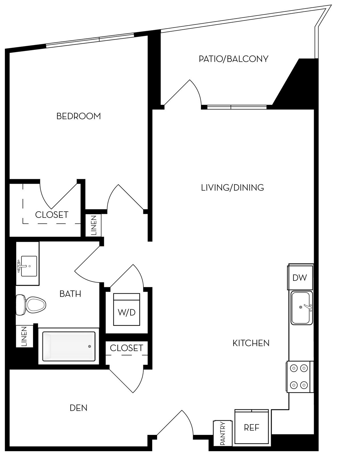 Floorplan diagram for A2 - 1BR 1BA Flat, showing 1 bedroom
