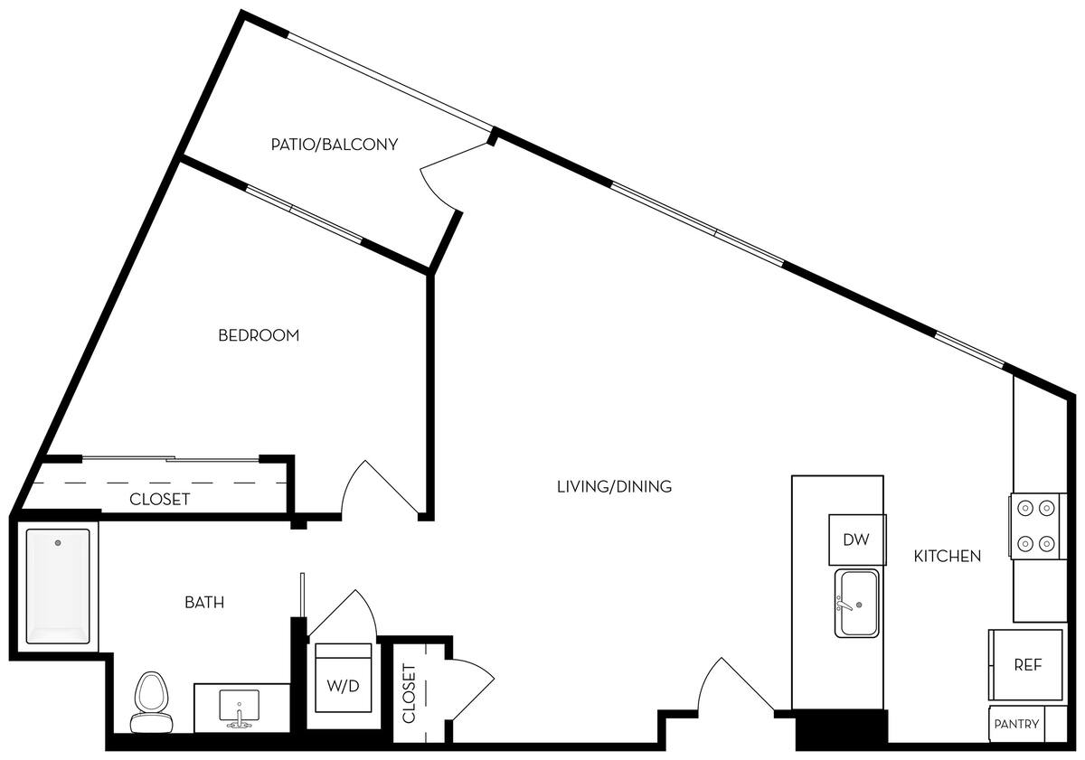 Floorplan diagram for A4 - 1BR 1BA Flat, showing 1 bedroom