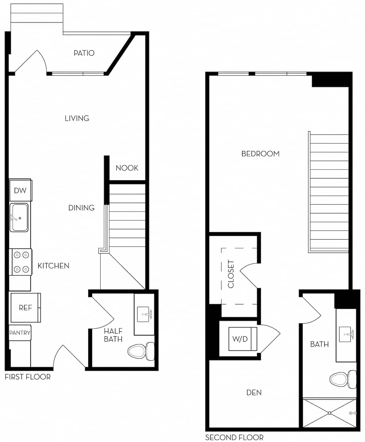 Floorplan diagram for TA2d - 1BR 1.5BA  Townhome + Den, showing 1 bedroom