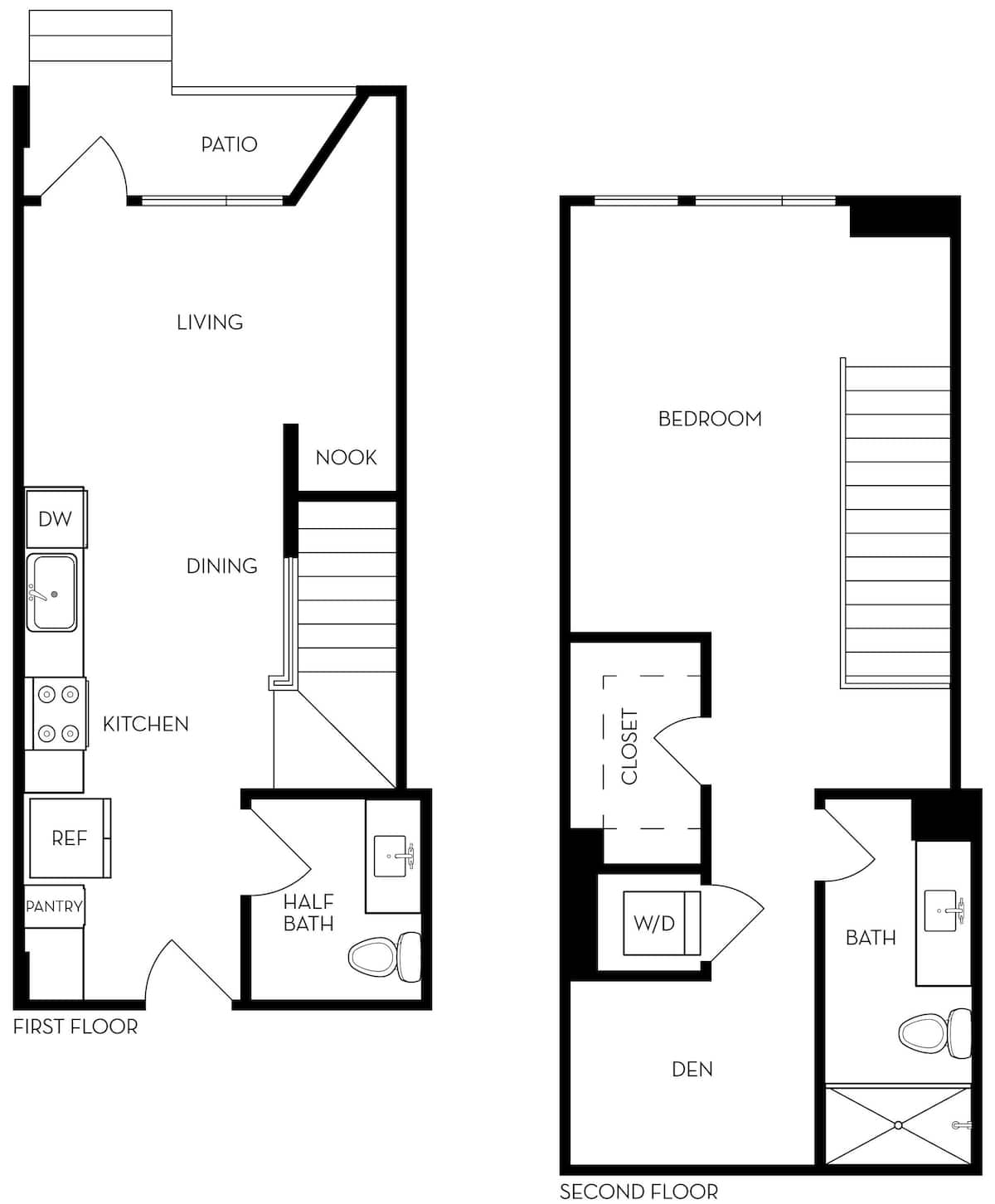 Floorplan diagram for TA2d - 1BR 1.5BA  Townhome + Den, showing 1 bedroom