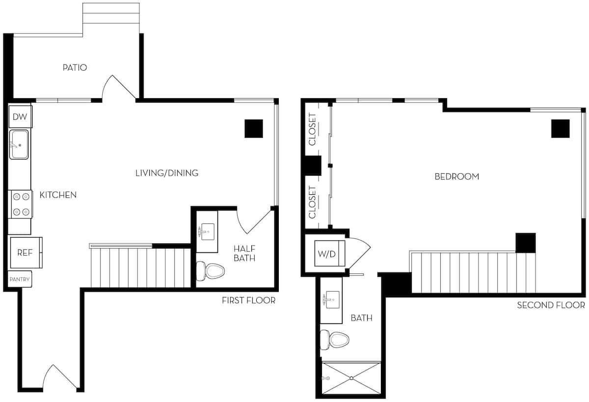 Floorplan diagram for TA4 - 1BR 1.5BA  Townhome , showing 1 bedroom