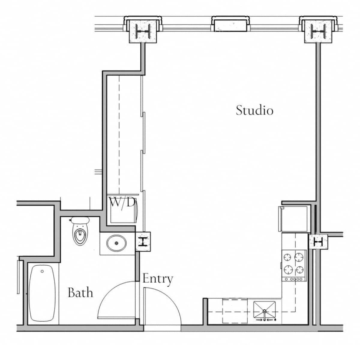 Floorplan diagram for Floorplan B, showing Studio