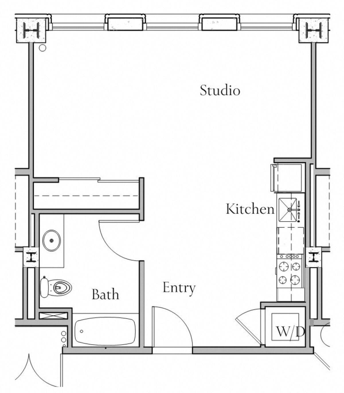Floorplan diagram for Floorplan D, showing Studio
