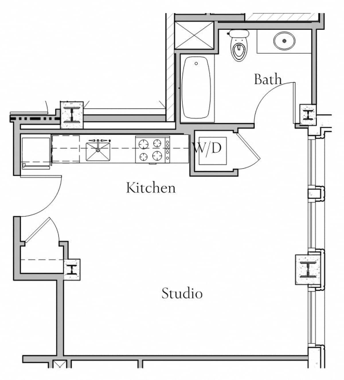Floorplan diagram for Floorplan M, showing Studio