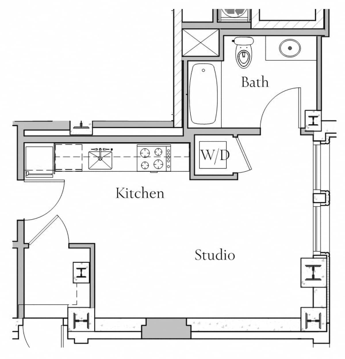 Floorplan diagram for Floorplan M11, showing Studio