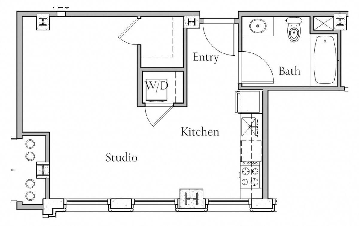 Floorplan diagram for Floorplan P, showing Studio