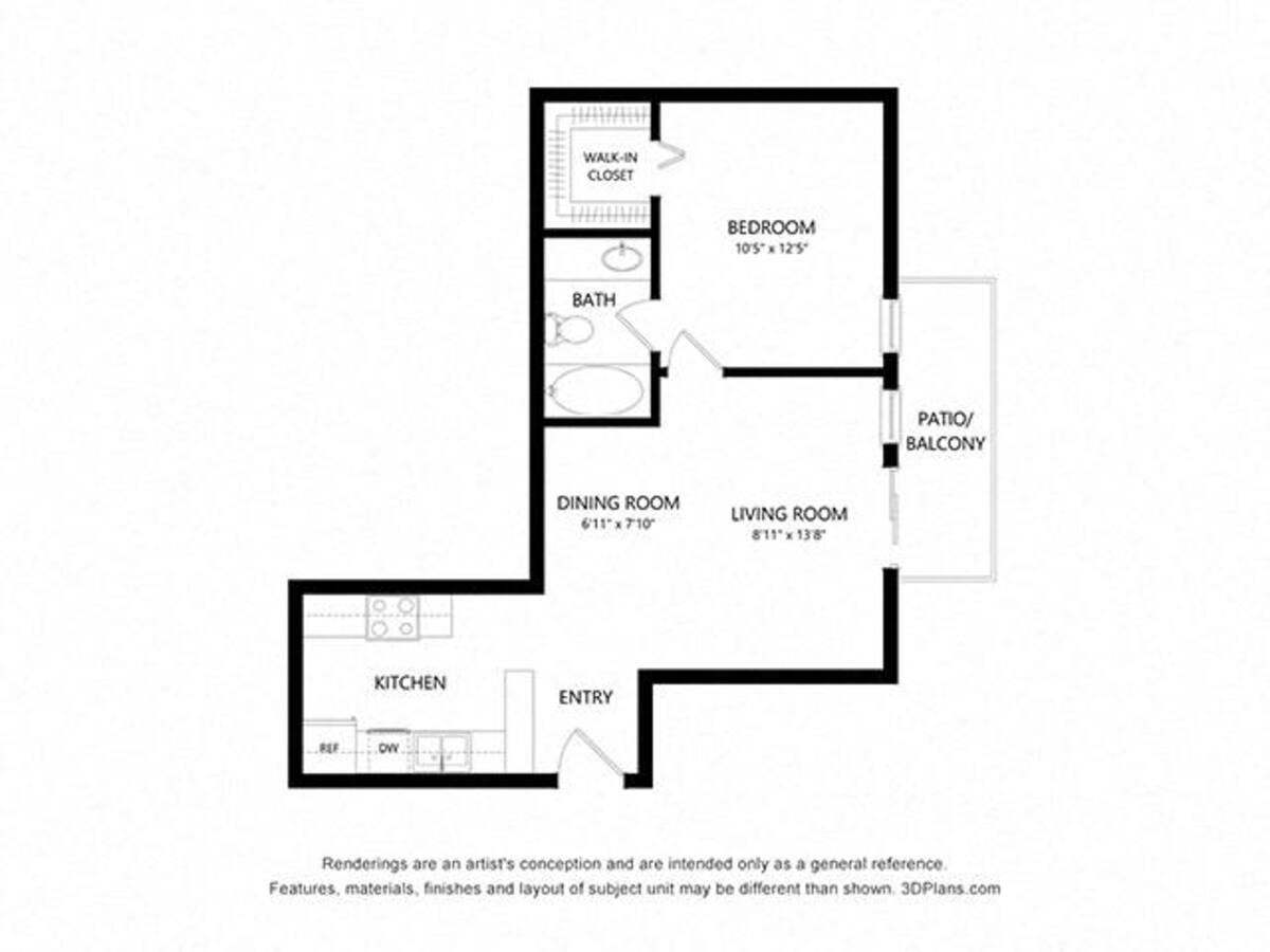 Floorplan diagram for A, showing 1 bedroom