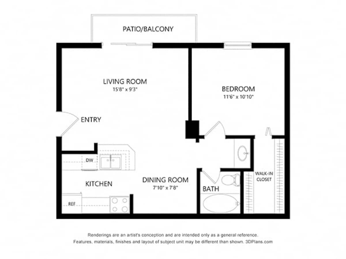 Floorplan diagram for A1, showing 1 bedroom