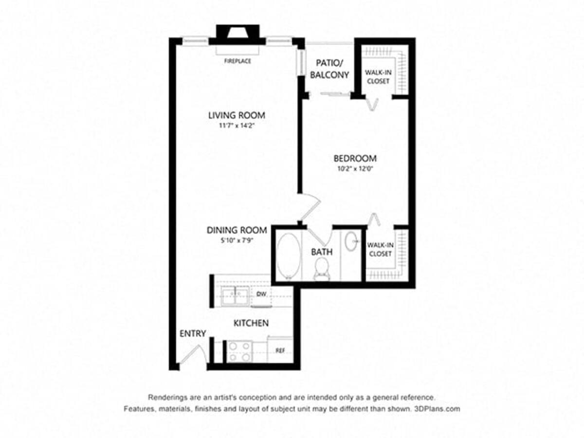 Floorplan diagram for A3, showing 1 bedroom