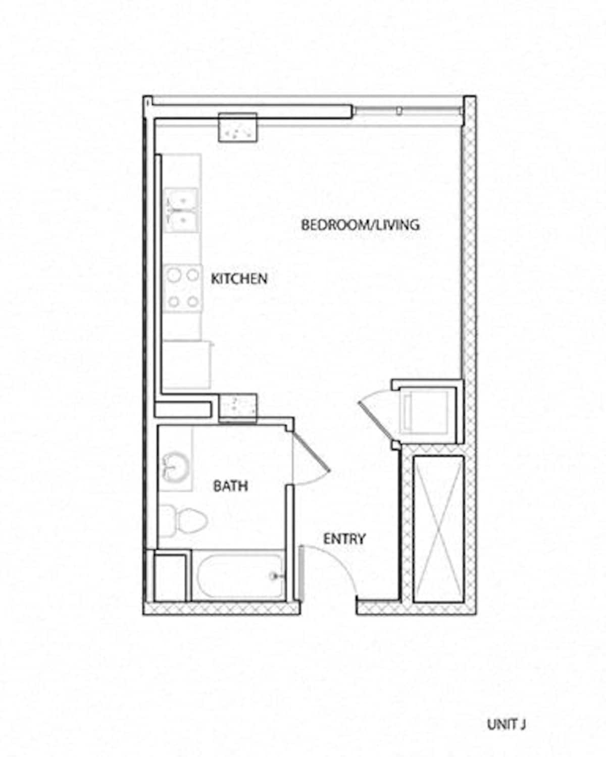 Floorplan diagram for J Floorplan, showing Studio