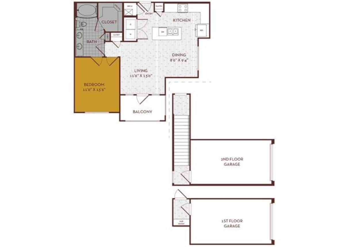 Floorplan diagram for A3/A3G, showing 1 bedroom