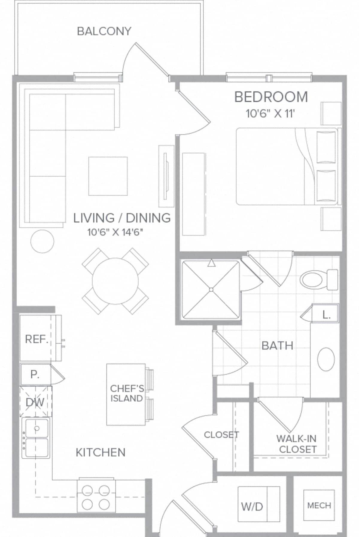 Floorplan diagram for A1a, showing 1 bedroom
