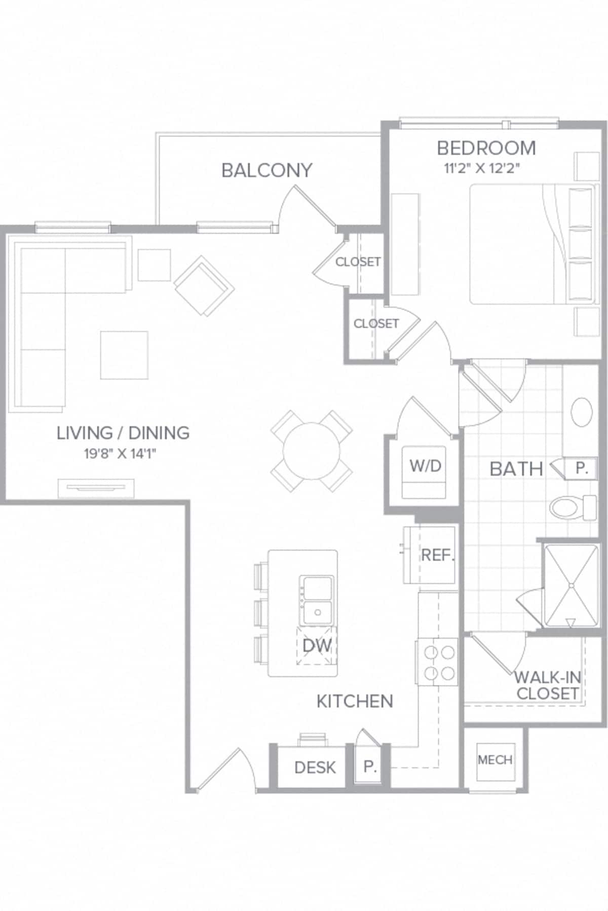 Floorplan diagram for A1h, showing 1 bedroom