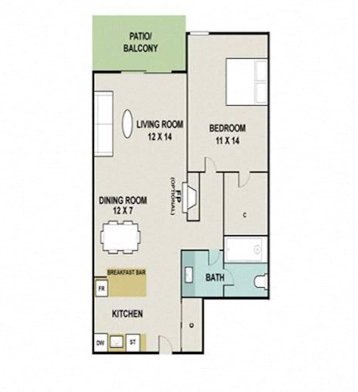 Floorplan diagram for A3, showing 1 bedroom