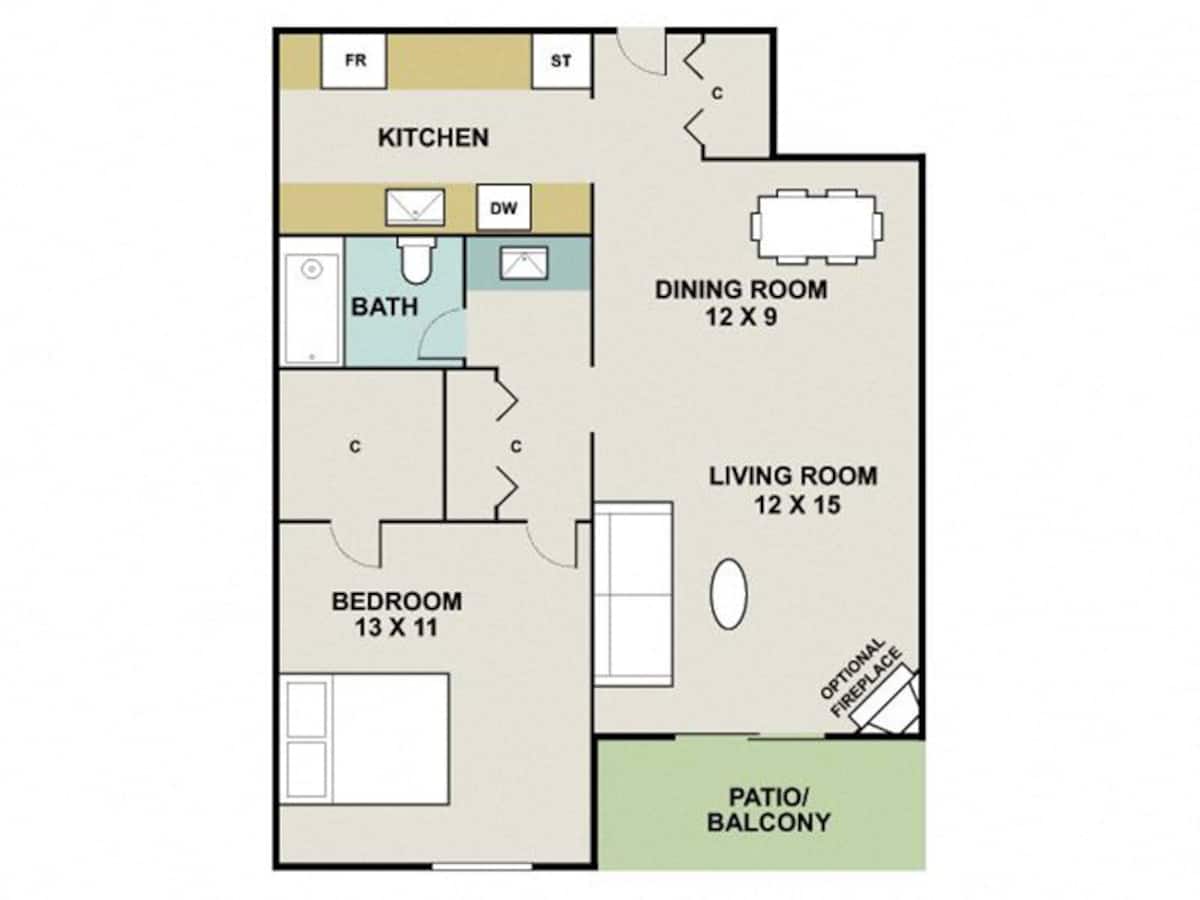 Floorplan diagram for A5, showing 1 bedroom