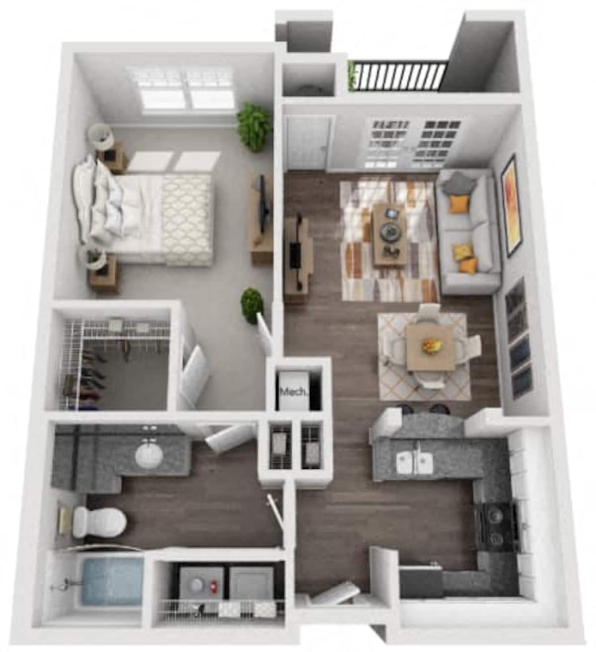 Floorplan diagram for The Atlantic, showing 1 bedroom