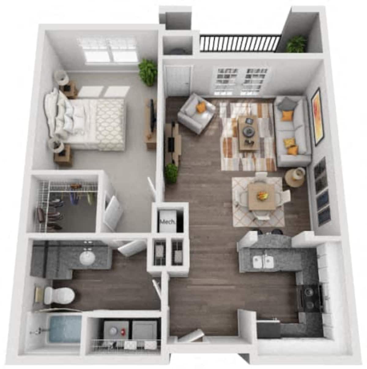 Floorplan diagram for The Beltline, showing 1 bedroom