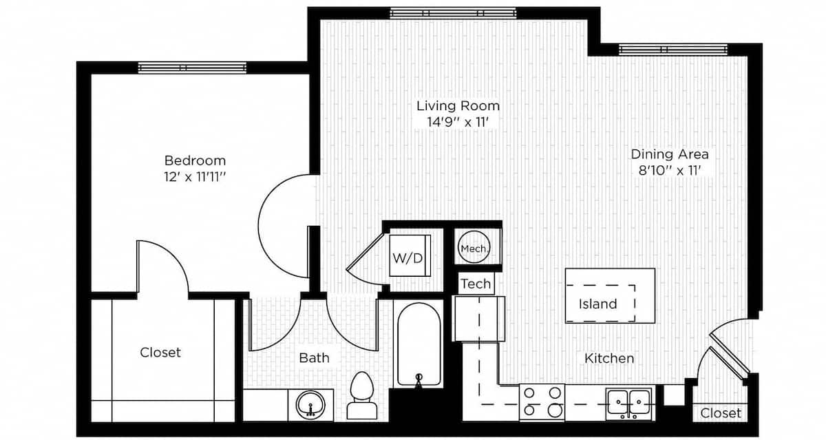 Floorplan diagram for 1BC WEST, showing 1 bedroom