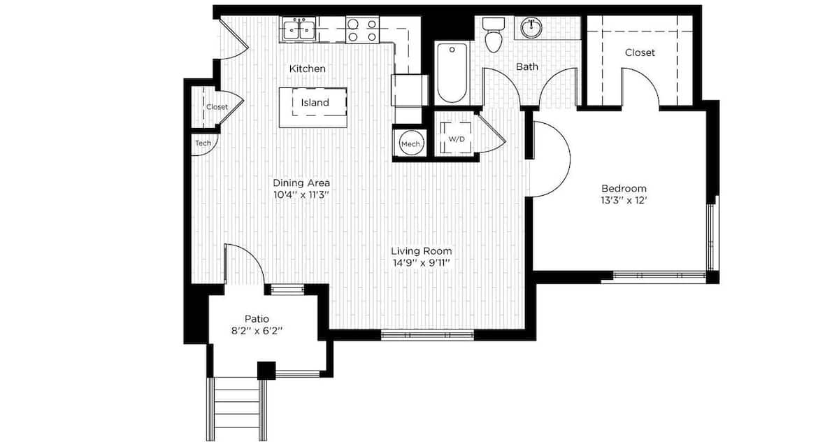 Floorplan diagram for 1C PATIO WEST, showing 1 bedroom