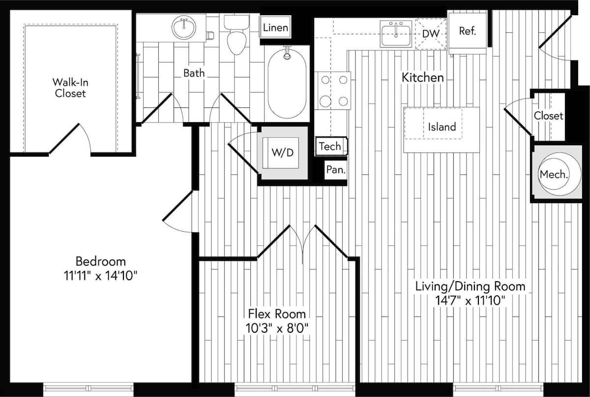 Floorplan diagram for 1TU EAST, showing 1 bedroom