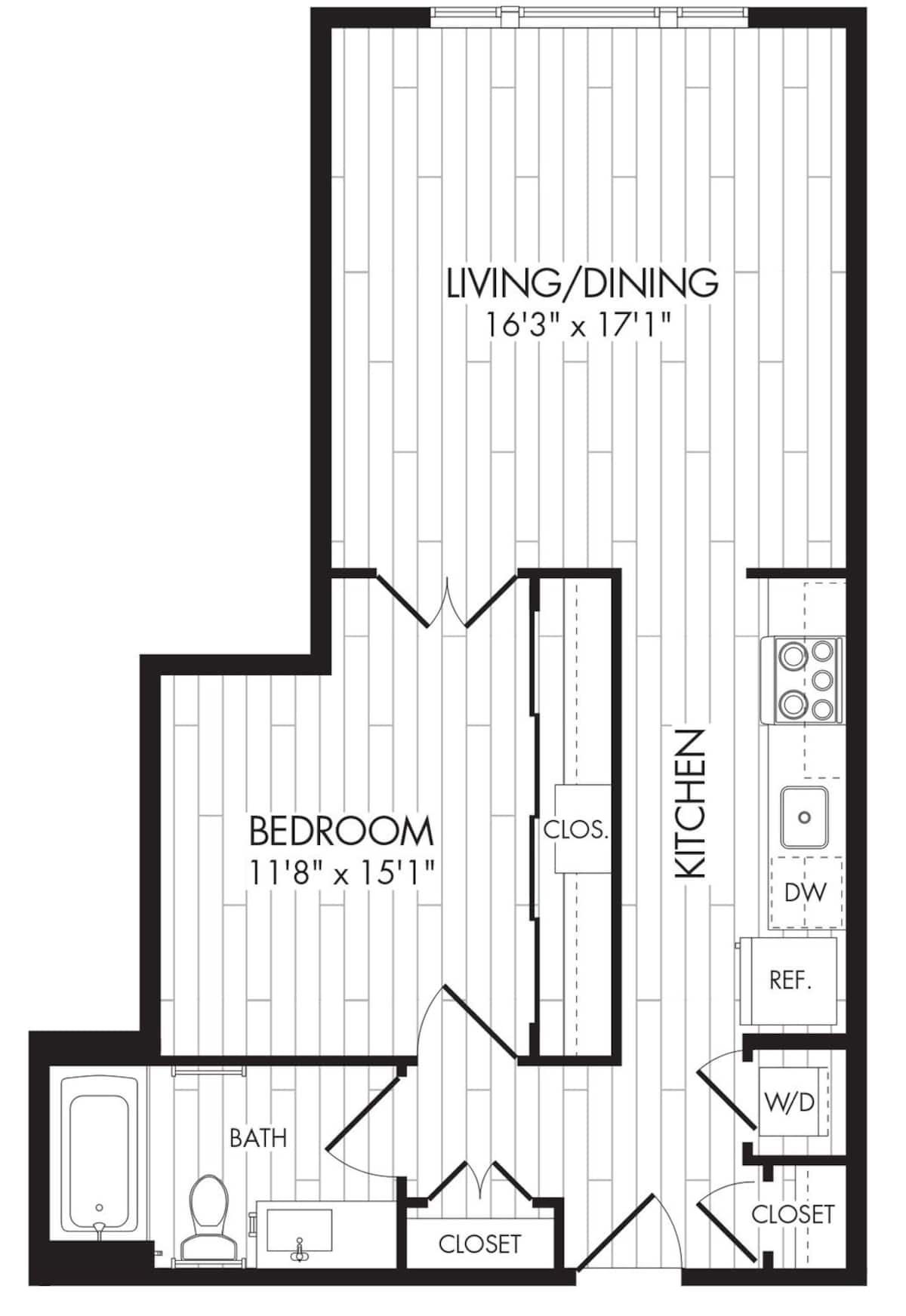 Floorplan diagram for 1F, showing 1 bedroom