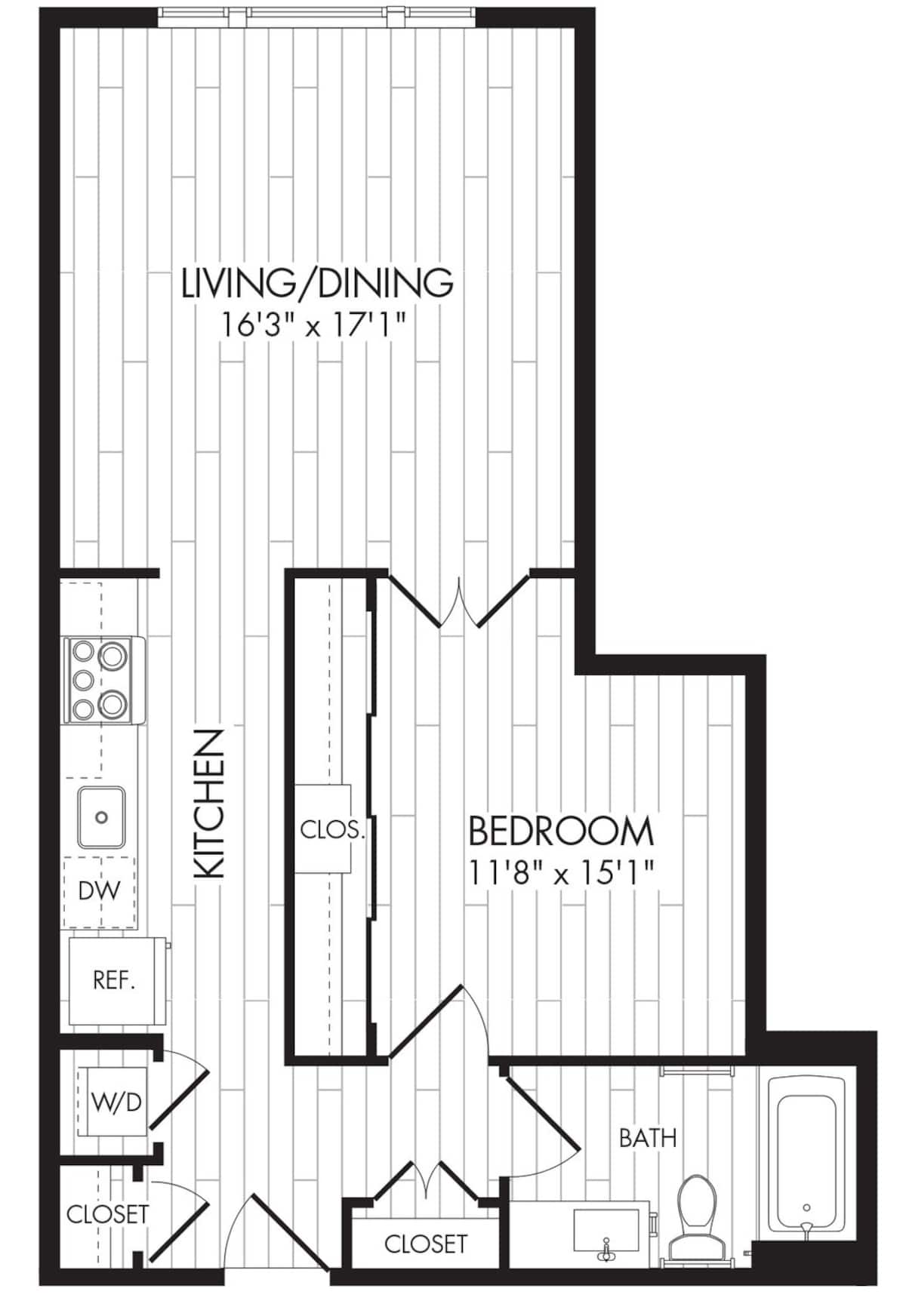 Floorplan diagram for 1F, showing 1 bedroom