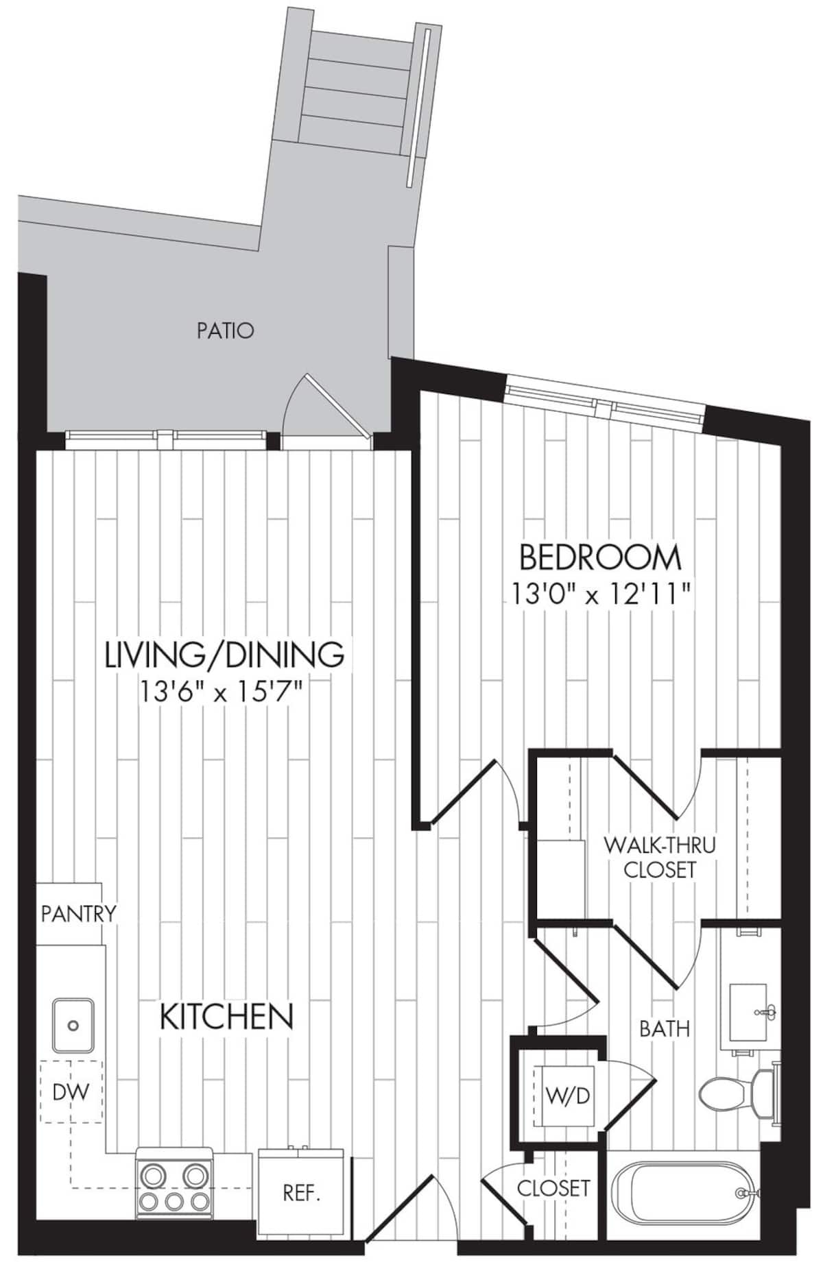 Floorplan diagram for 1G, showing 1 bedroom