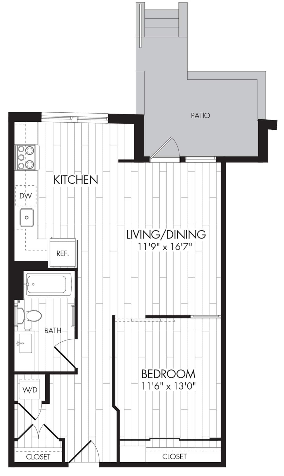 Floorplan diagram for 1H, showing 1 bedroom