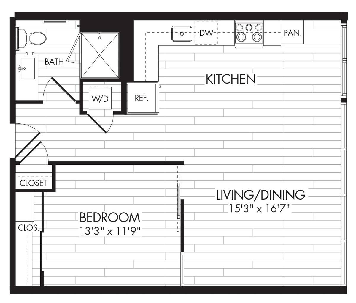 Floorplan diagram for 1K, showing 1 bedroom