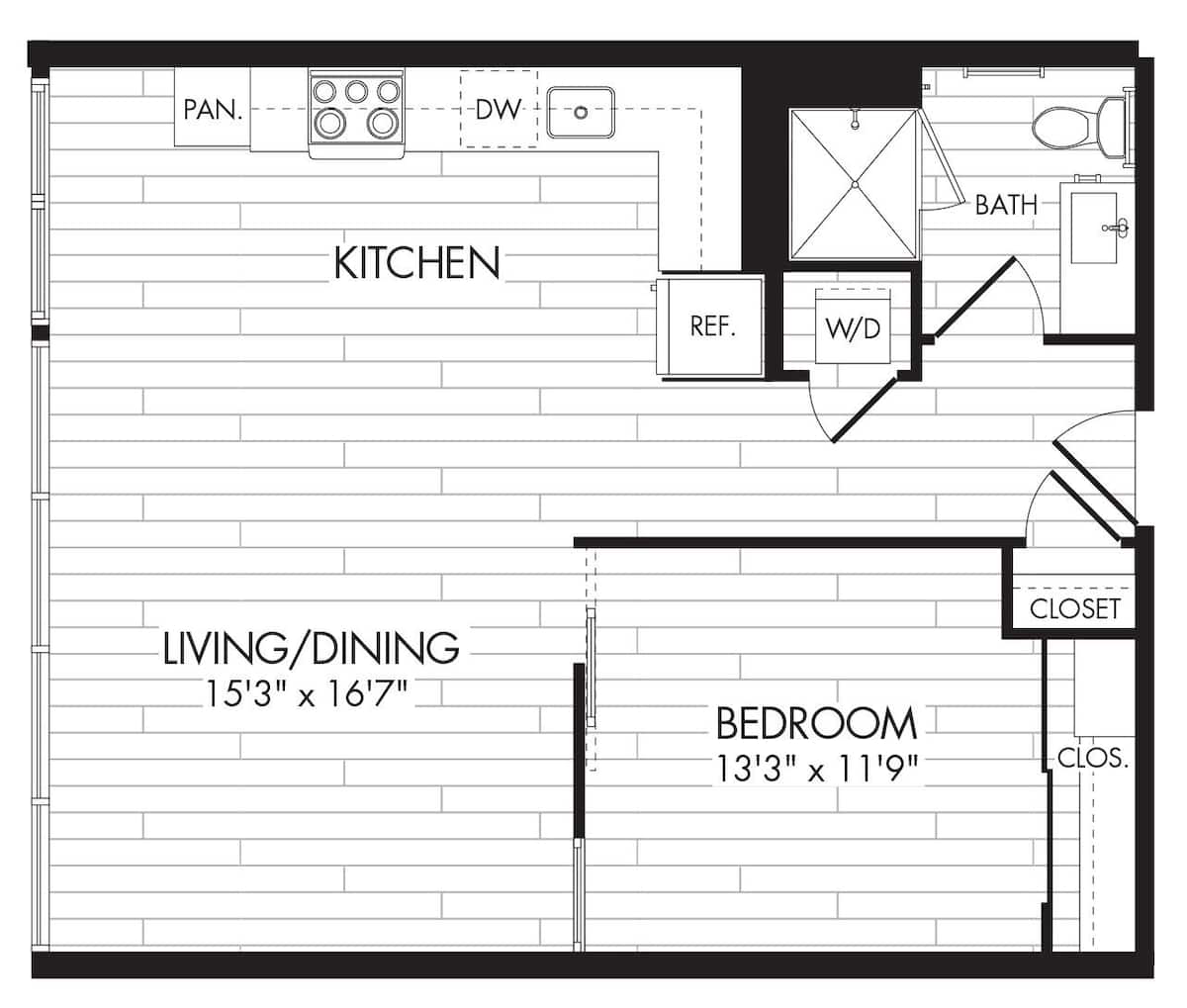 Floorplan diagram for 1K, showing 1 bedroom