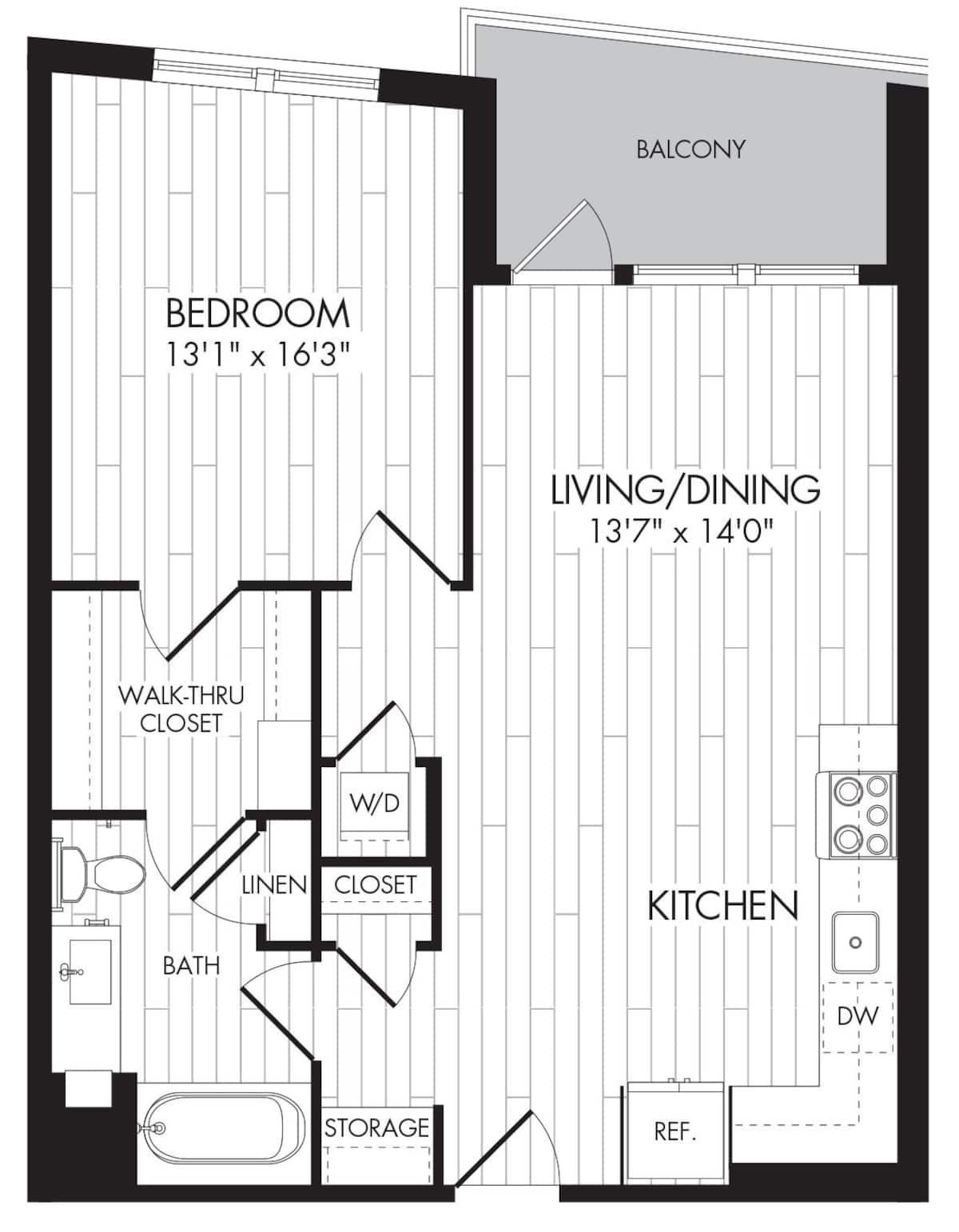 Floorplan diagram for 1M, showing 1 bedroom