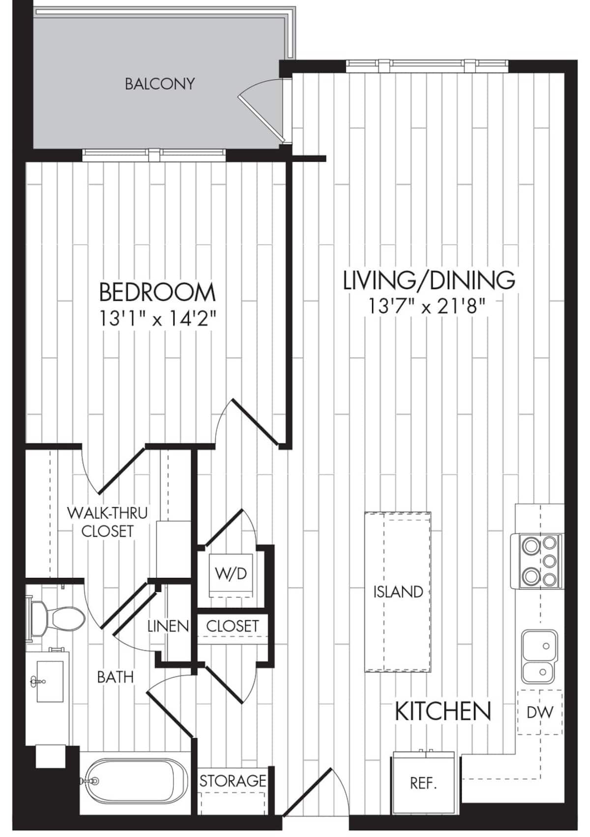 Floorplan diagram for 1P, showing 1 bedroom