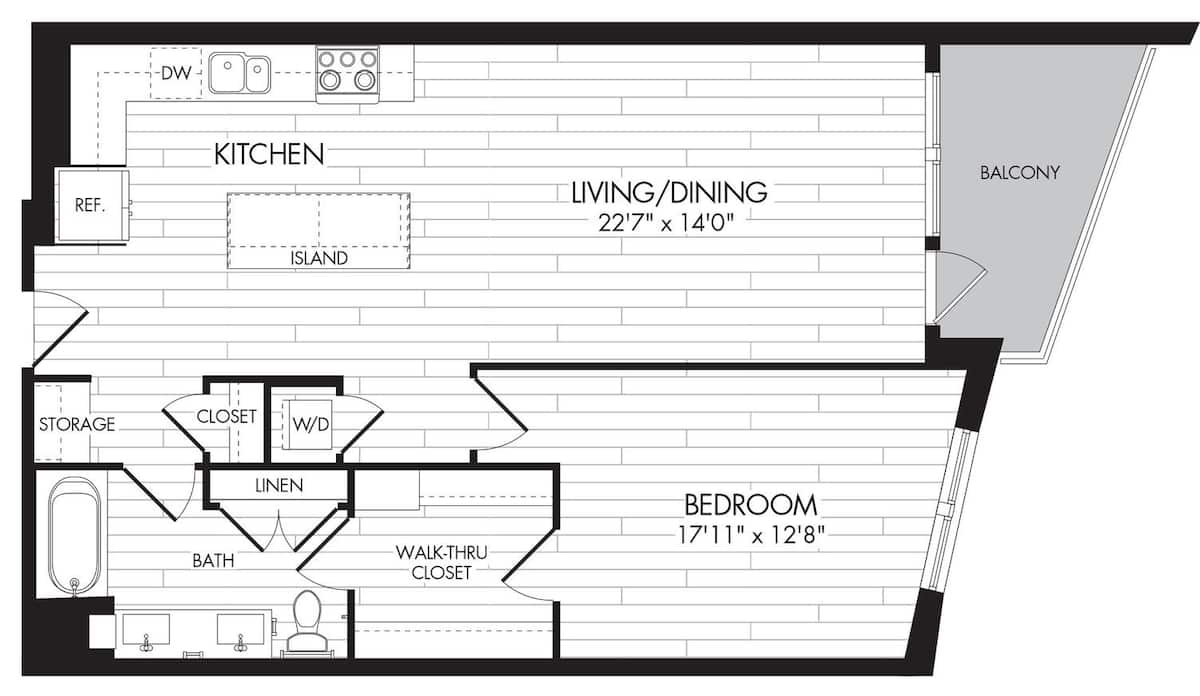 Floorplan diagram for 1R, showing 1 bedroom