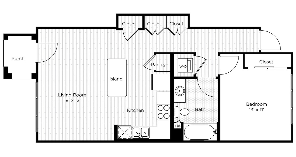 Sơ đồ mặt bằng cho 1AS, hiển thị 1 phòng ngủ