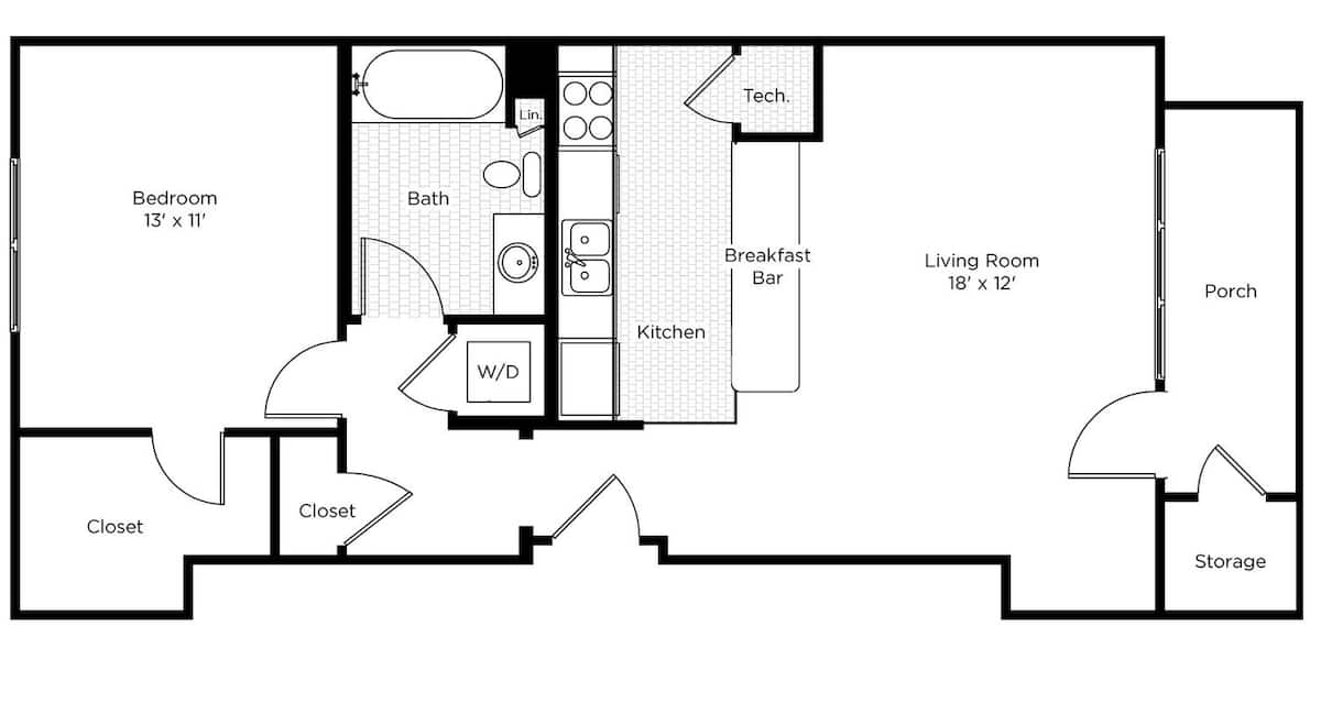 Floorplan diagram for 1BN, showing 1 bedroom