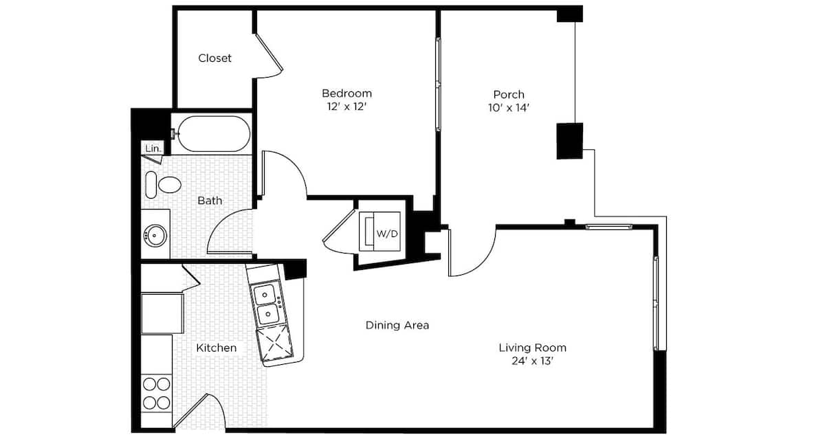 Floorplan diagram for 1CN, showing 1 bedroom
