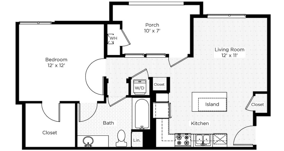 Floorplan diagram for The Aster South - 1AC, showing 1 bedroom