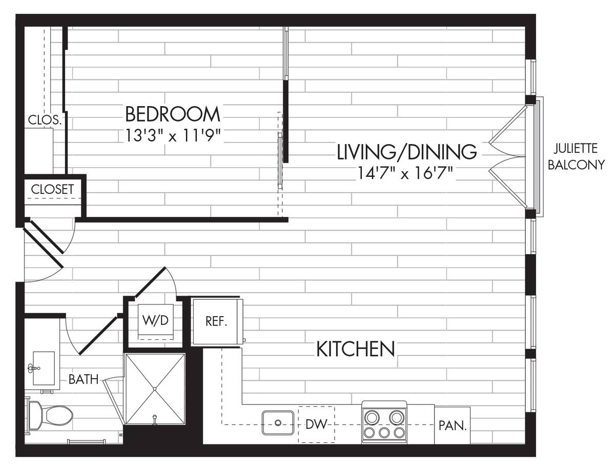 Floorplan diagram for 1L, showing 1 bedroom