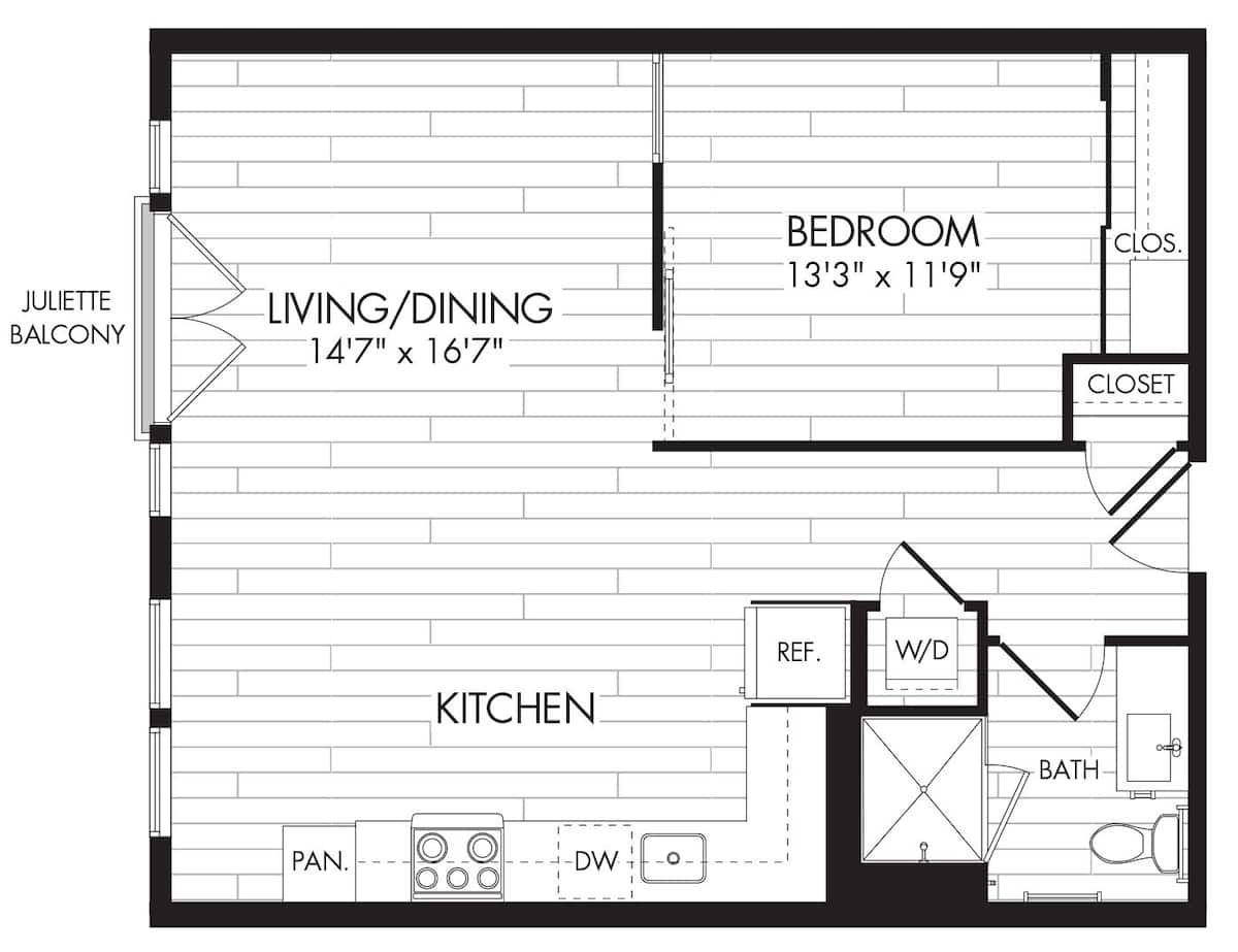 Floorplan diagram for 1L, showing 1 bedroom