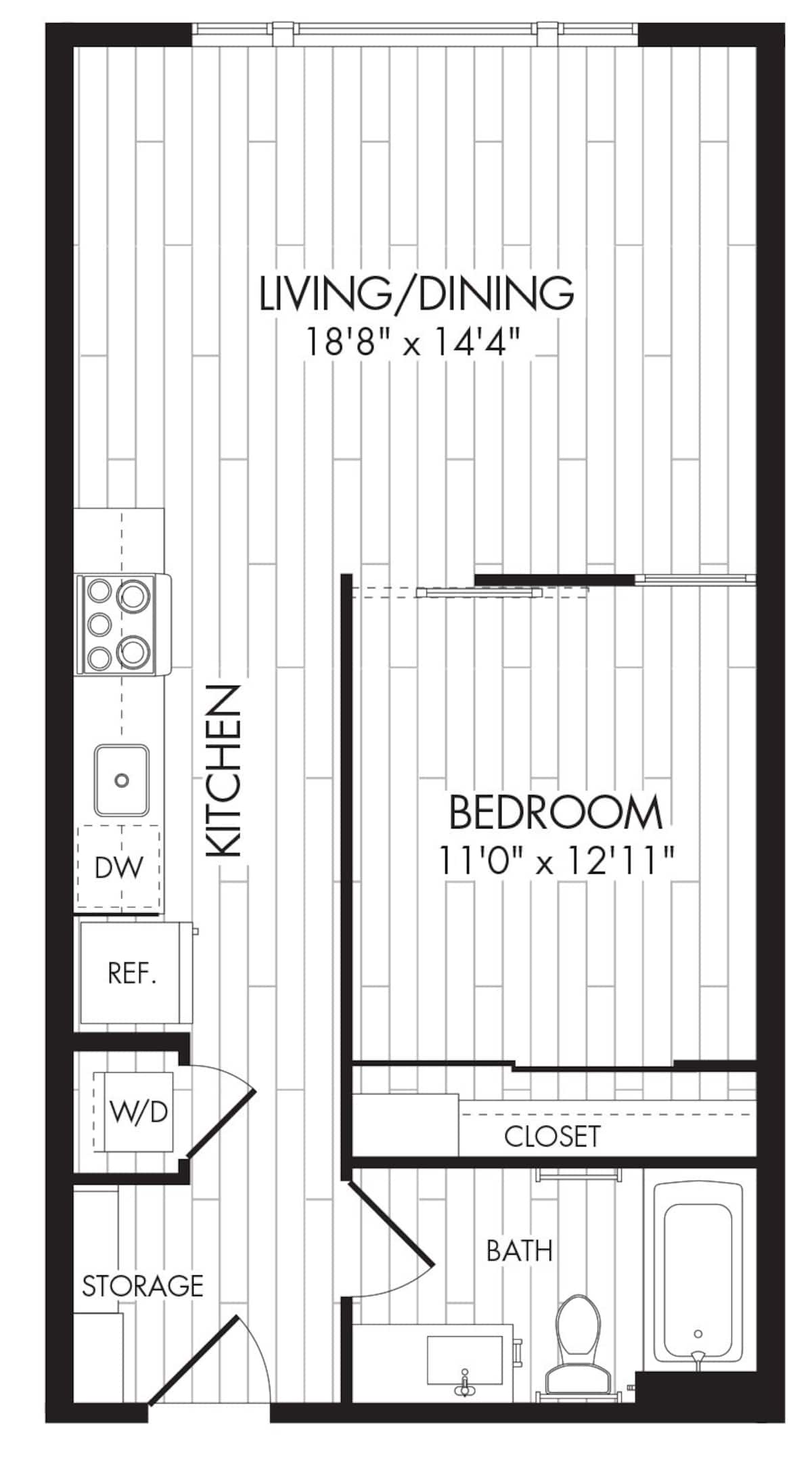 Floorplan diagram for 1C, showing 1 bedroom
