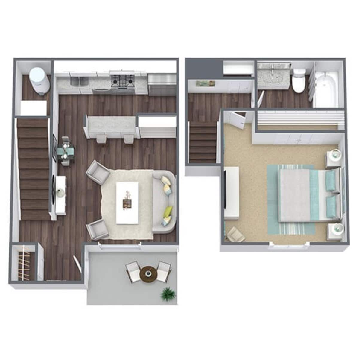 Floorplan diagram for A1 | Azalea Townhome, showing 1 bedroom