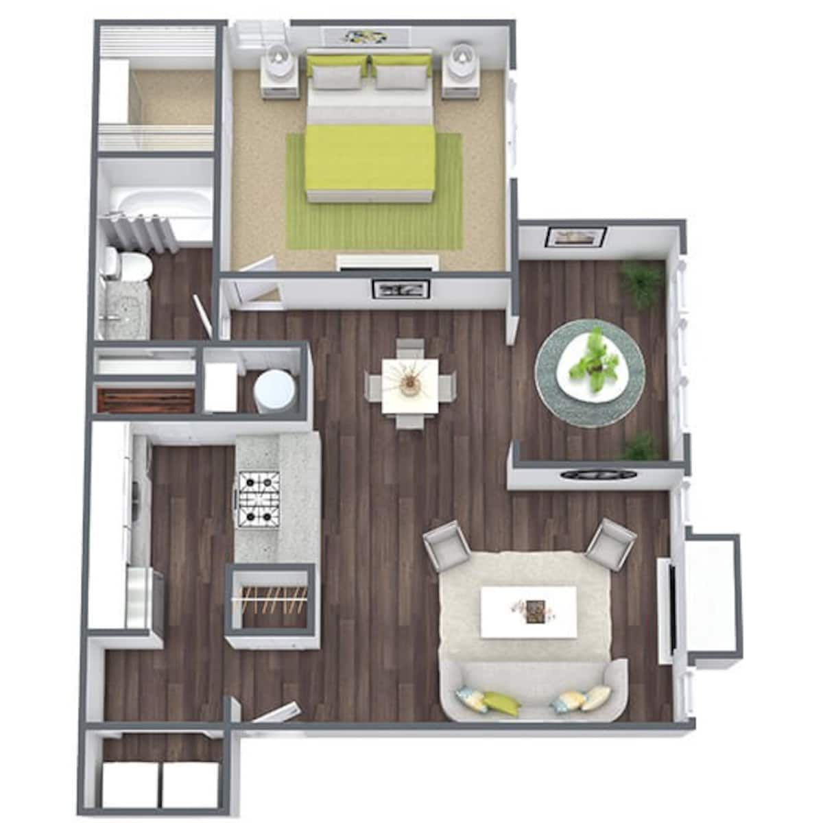 Floorplan diagram for A4 | Evergreen, showing 1 bedroom