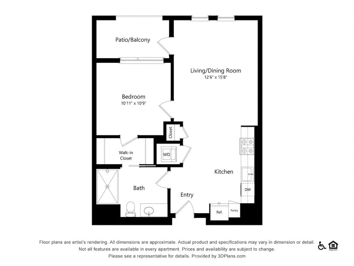 Floorplan diagram for 1A-1, showing 1 bedroom