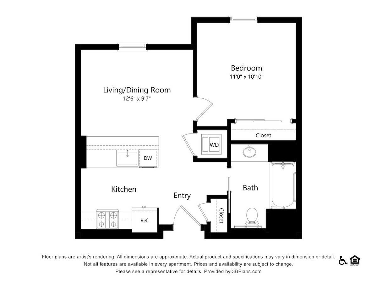 Floorplan diagram for 1A-9, showing 1 bedroom