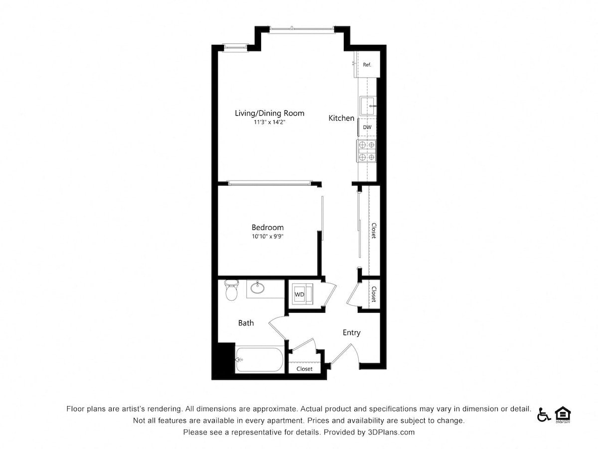 Floorplan diagram for 1C-2, showing 1 bedroom