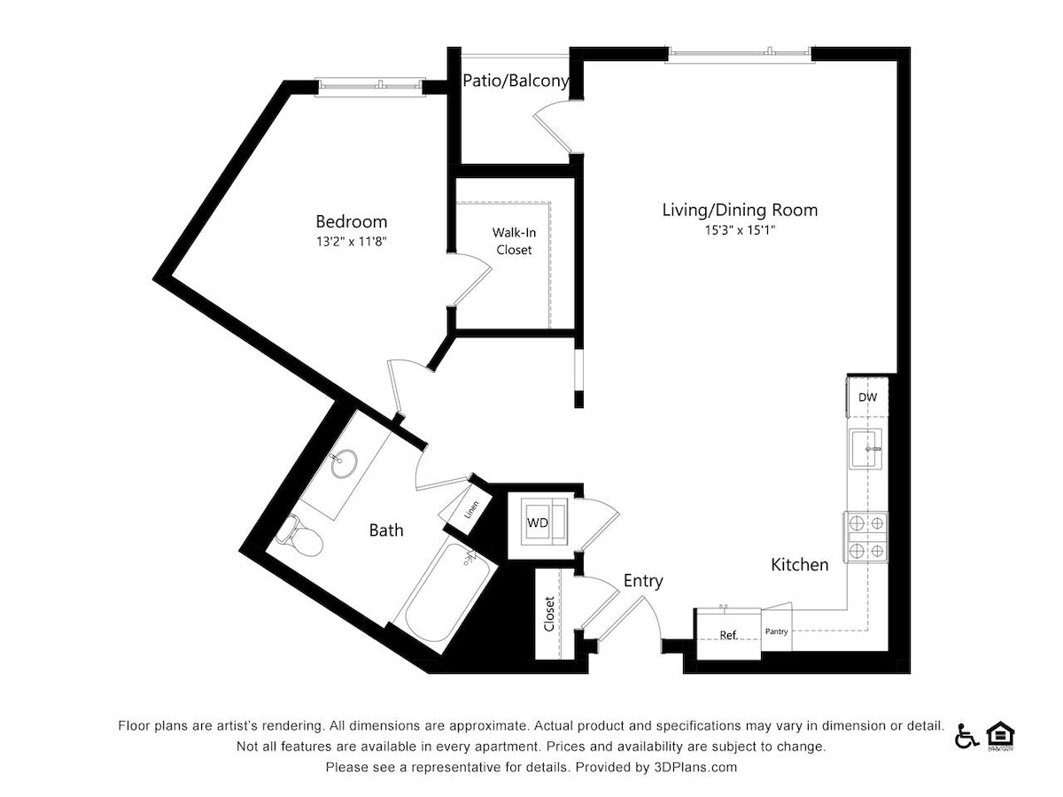 Floorplan diagram for 1P, showing 1 bedroom
