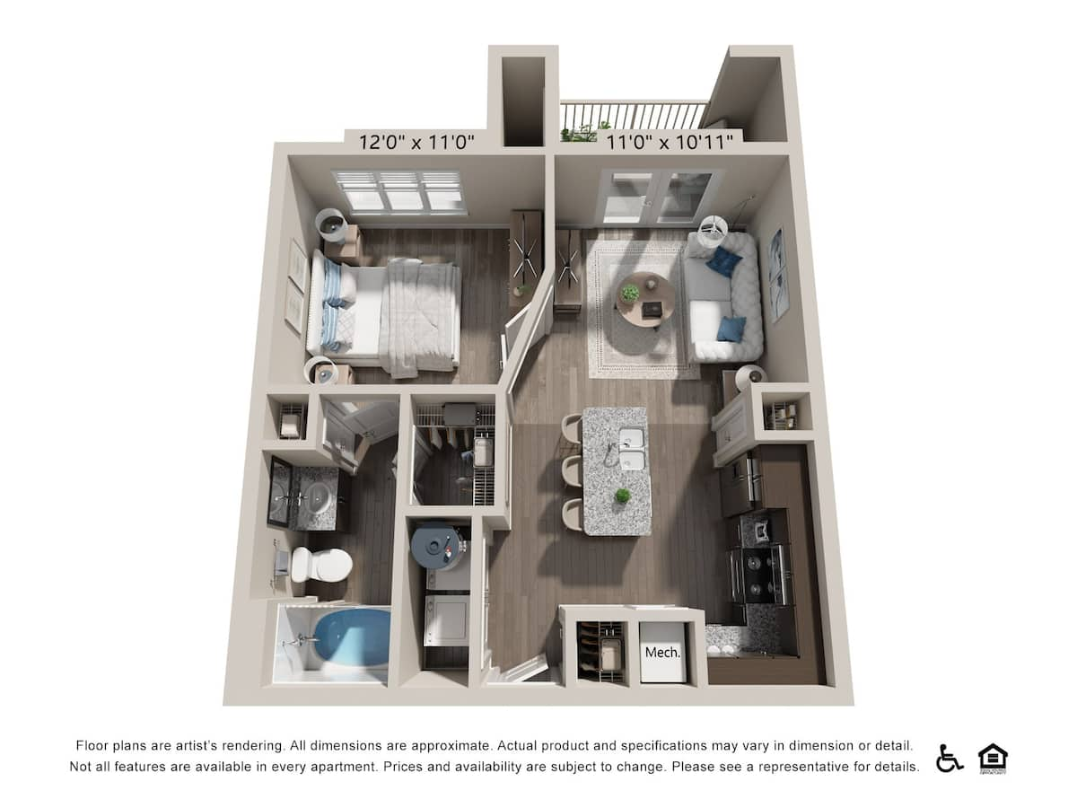 Floorplan diagram for A1, showing 1 bedroom