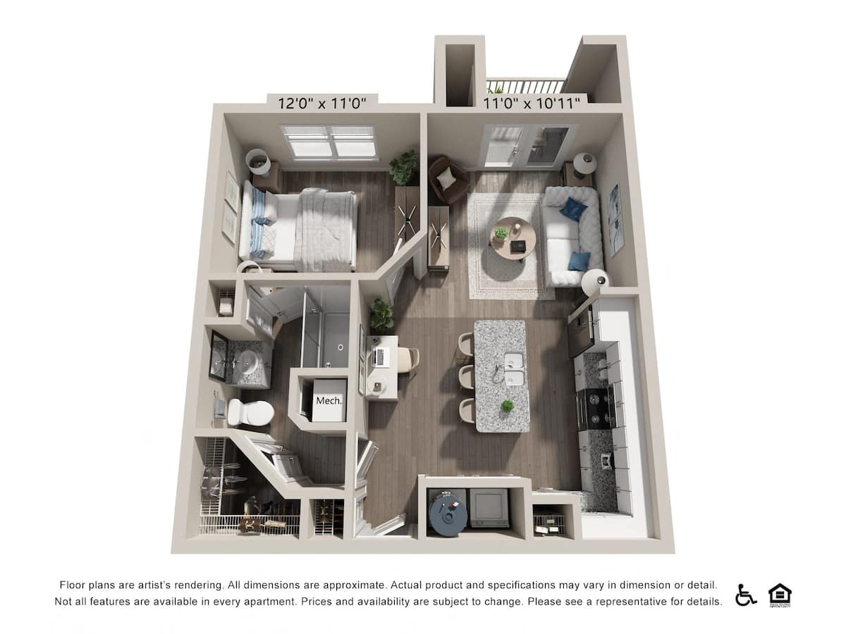 Floorplan diagram for A3, showing 1 bedroom